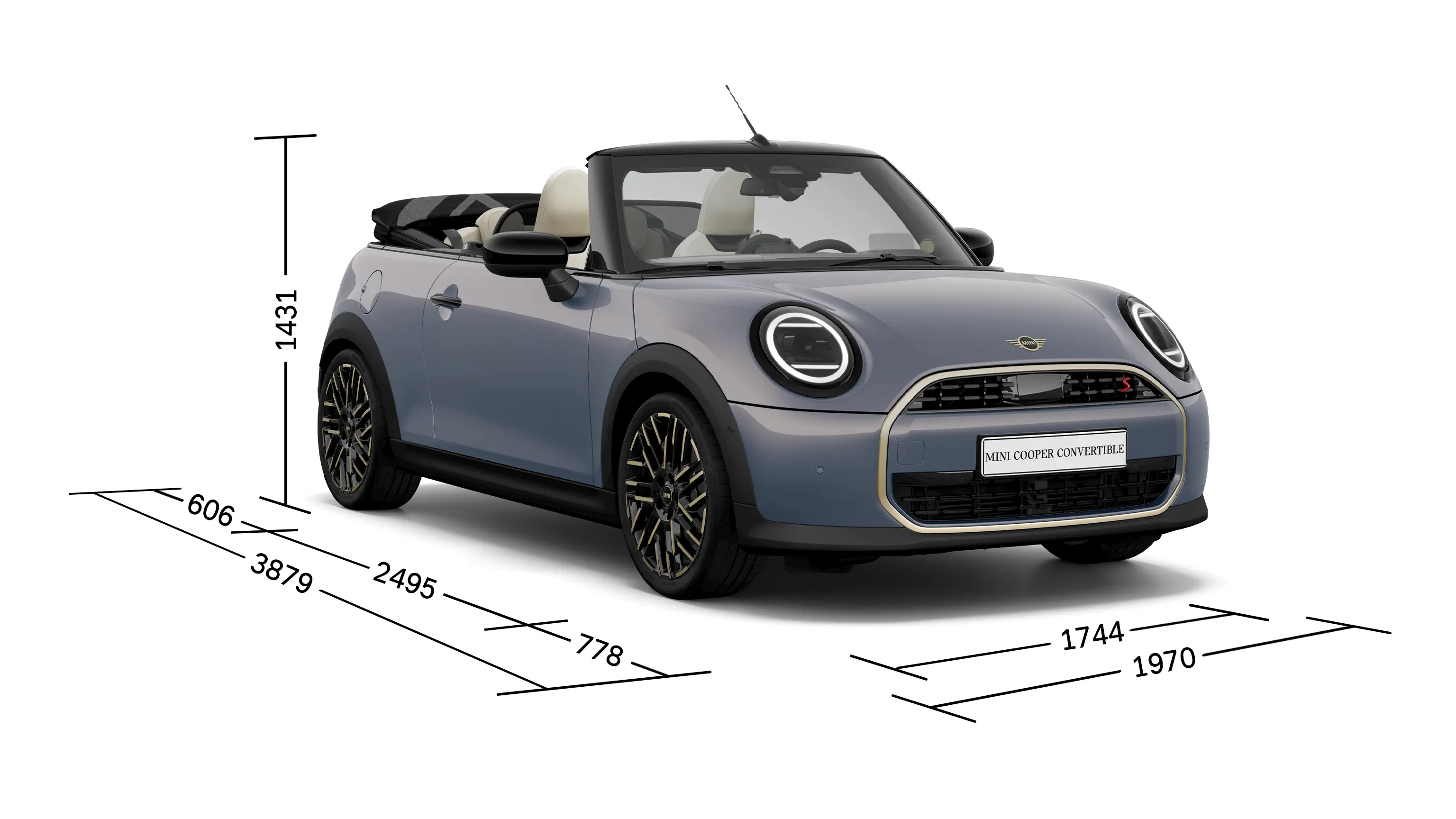 MINI Cooper Cabrio - Vista frontal con medidas